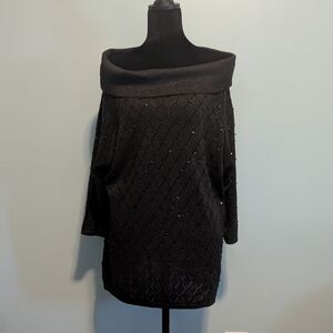 Victor Costa Black Off-the-Shoulder Sparkle Knit Sweater